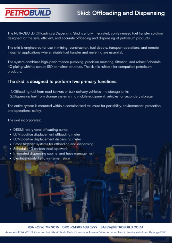 Fuel dispensing skid with integrated offloading, metering, filtration and fuel transfer system