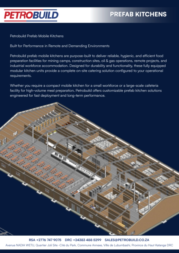 3D layout of a PetroBuild prefabricated mobile kitchen and dining facility